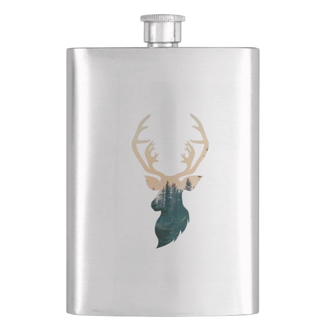 Dear silhouette in forest hip flask (Front)