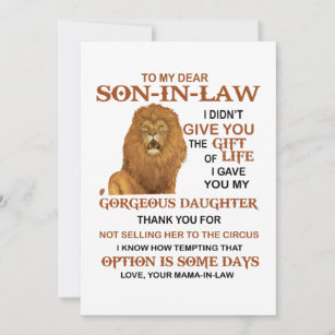 Dear Son-In-Law I Gave You My Gorgeous Daughter Thank You Card