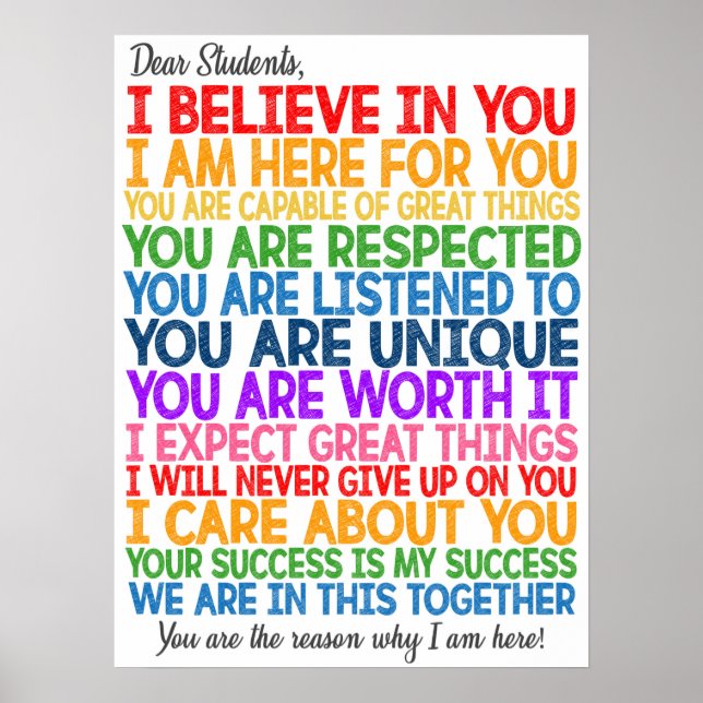 Dear Students Classroom Poster (Front)