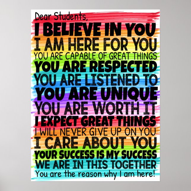 Dear Students Watercolor Classroom Poster (Front)