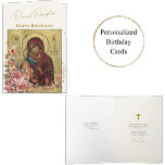 Dearest Daughter Orthodox Christian Birthday  Card<br><div class="desc">Theotokos and the Christ Child icon with beautiful large pink roses Orthodox Christian birthday card.  Customise with all of your personal details and preferences.</div>