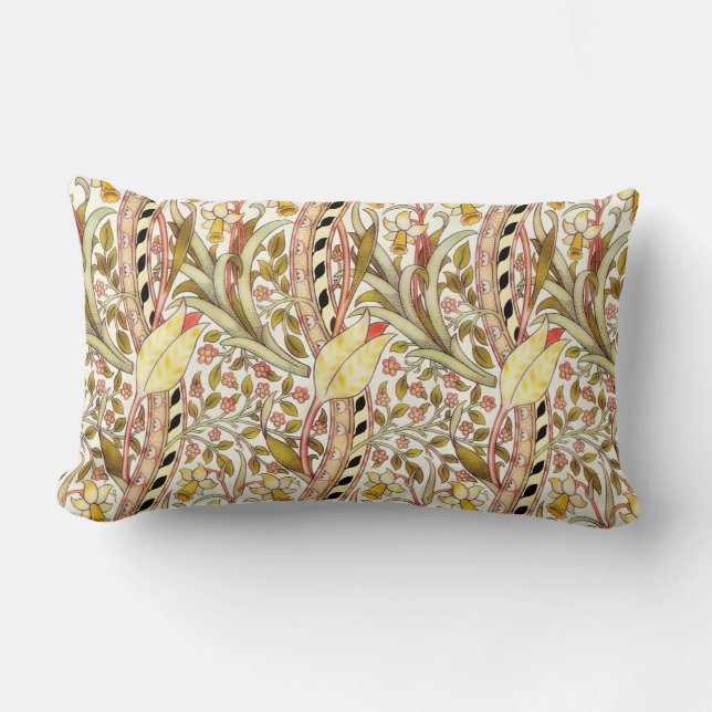 Dearle Daffodil Vintage Floral Pattern Lumbar Cushion (Front)