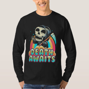 Death Awaits Grim Reaper Scythe Rainbow T-Shirt