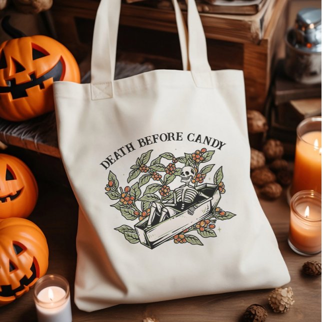Death Before Candy Skeleton Trick or Treat Bag (death before candy)