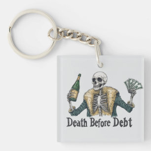 Death Before Debt - Vintage Skull Illustration Key Ring