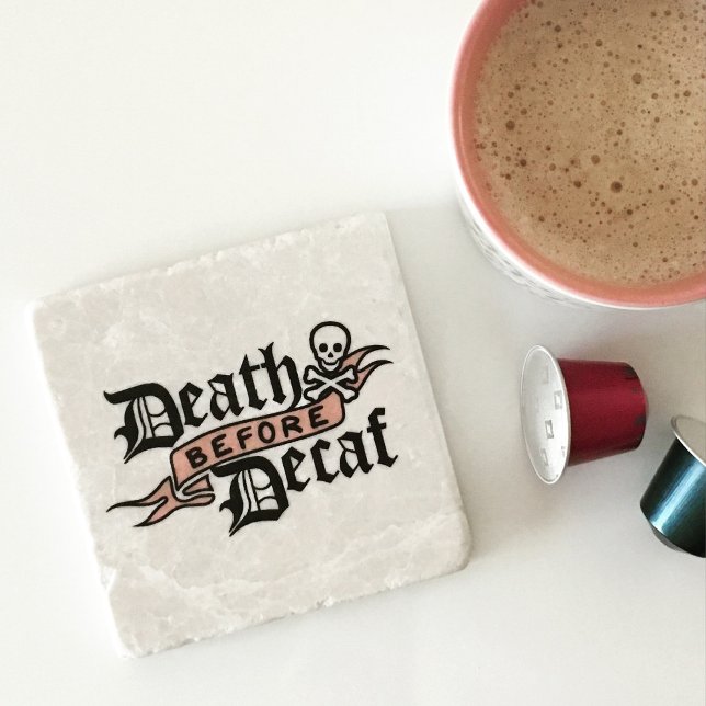 Death Before Decaf Cute Skull Typography Stone Coaster (Creator Uploaded)
