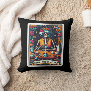 Death Before Decaf Tarot Card Collection Cushion
