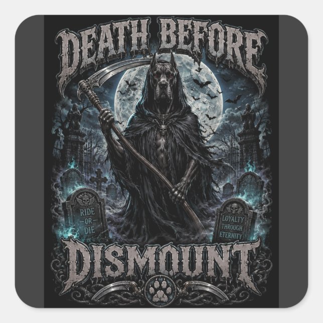 Death Before Dismount Great Dane Grim Reaper Biker Square Sticker (Front)