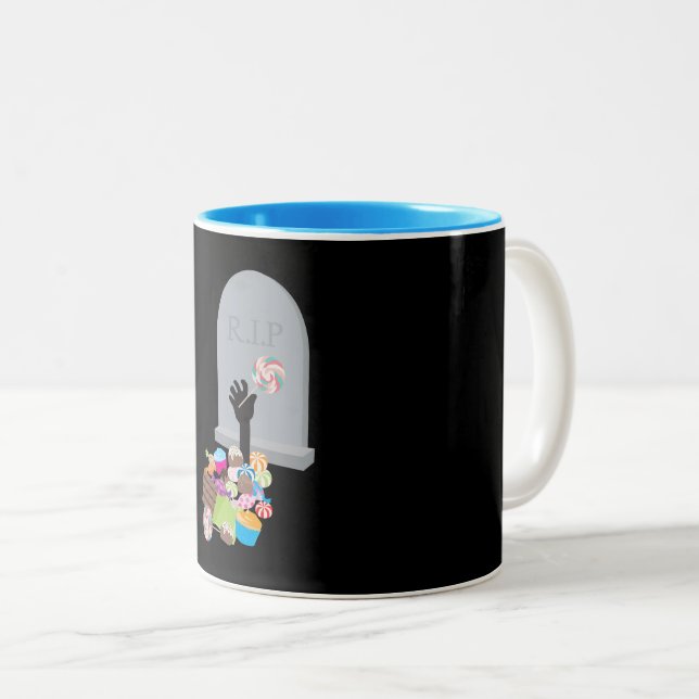 Death by Candy Halloween Design Two-Tone Coffee Mug (Front Right)