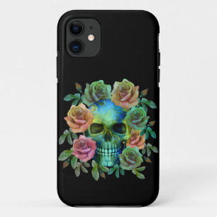 DEATH GREEN SKULL WITH FLOWERS Case-Mate iPhone CASE