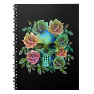 DEATH GREEN SKULL WITH FLOWERS NOTEBOOK