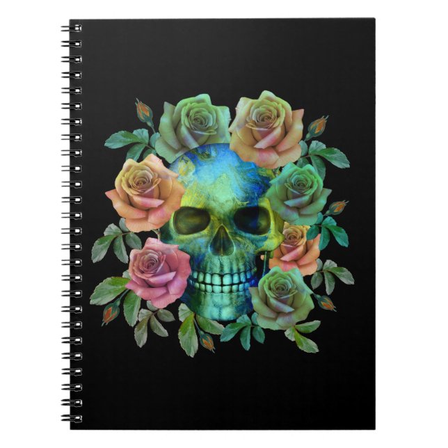 DEATH GREEN SKULL WITH FLOWERS NOTEBOOK (Front)