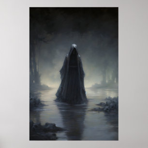 Death Grim Reaper Water Dark Academia, Antique Poster