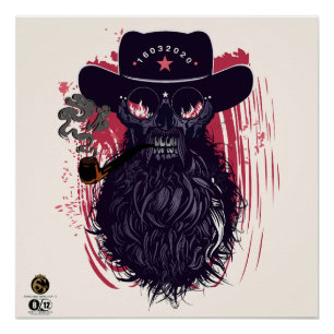 Death head hipster skulls cowboy smoke pipe poster