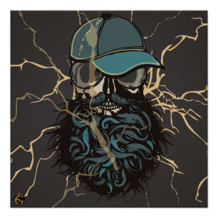 Death head punk hipster G-skulls lightning skull Poster