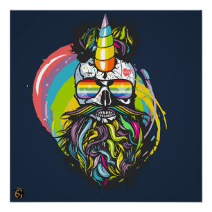 Death head punk hipster G-skulls unicorn skull Poster