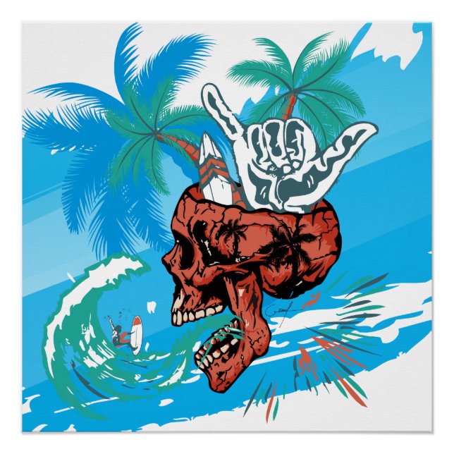 Death head skull of surfer's paradise symbol poster (Front)