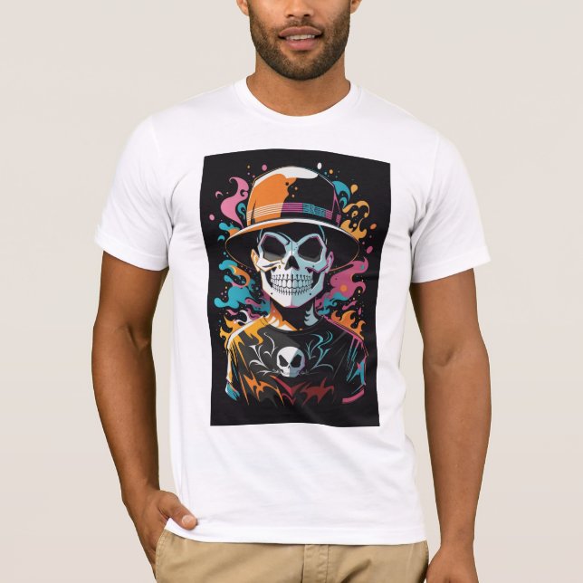 💀 Death Head with Colorful Hat💀 T-Shirt (Front)