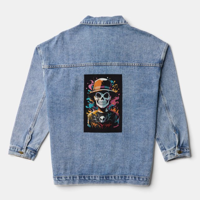 💀 Death Head with Colourful Hat💀 Denim Jacket (Back)