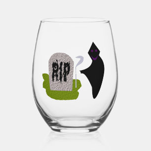 Death in the Cemetery Halloween Stemless Wine Glass