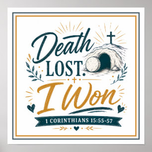 Death Lost I Won Christian Motivational Quote Poster