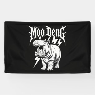 Death Metal Cute Baby Hippo Moo Deng Hippopotamus Banner