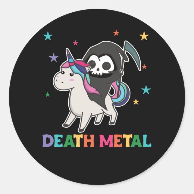 Death Metal - Death Riding Unicorn Funny Unicorn Classic Round Sticker (Front)