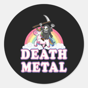 Death Metal Funny Rainbow Grim Reaper Unicorn Shir Classic Round Sticker