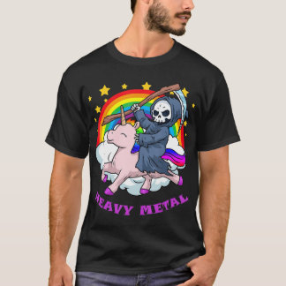 Death Metal s Unicorn Grim Reaper Rainbow Heavy T-Shirt