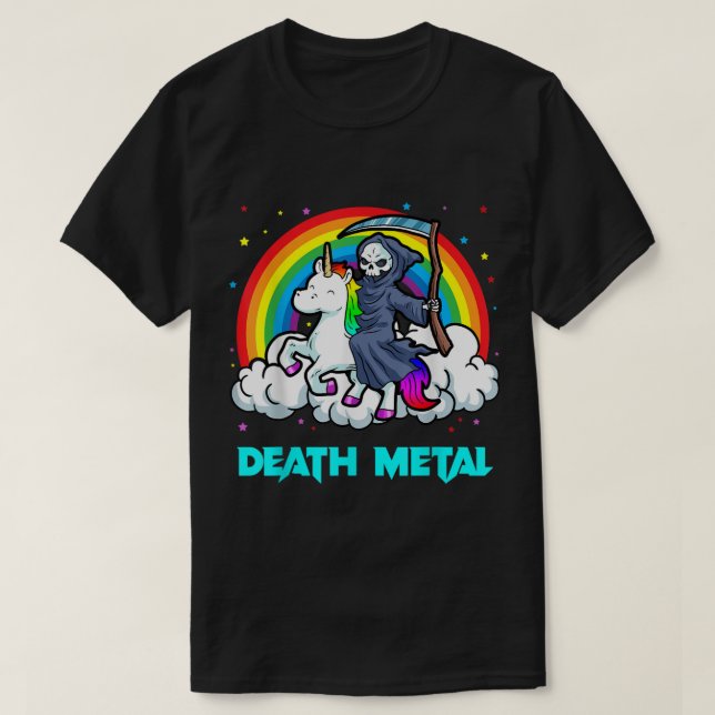 Death Metal Shirts Unicorn Rainbow Grim Reaper Hea (Design Front)
