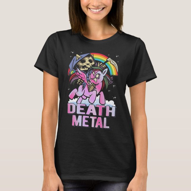 Death Metal Unicorn Reaper Rainbow T-Shirt (Front)
