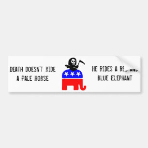 Death rides a red and blue elephant bumper sticker