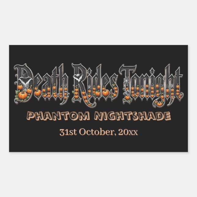 Death Rides Tonight Orange Pumpkins Bat Spooky Art Rectangular Sticker (Front)
