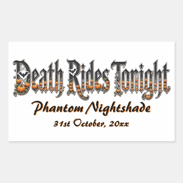 Death Rides Tonight Orange Pumpkins Bat Spooky Art Rectangular Sticker (Front)