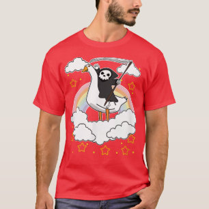 Death riding a Goose Halloween Rainbow Grim Reaper T-Shirt