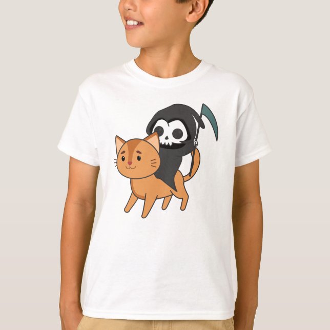 Death Riding Cat Funny - Funny Cats T-Shirt (Front)