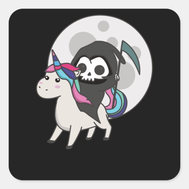 Death Riding Unicorn Funny Unicorns moon Square Sticker (Front)