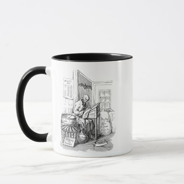 Death Skeleton Writing list Macabre Horror Art Mug (Left)