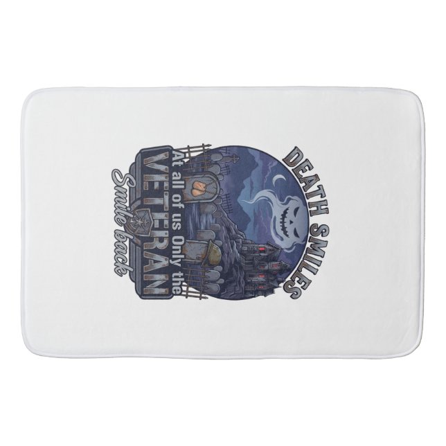 Death Smiles Veteran Halloween Ghost Graveyard Hau Bath Mat (Front)