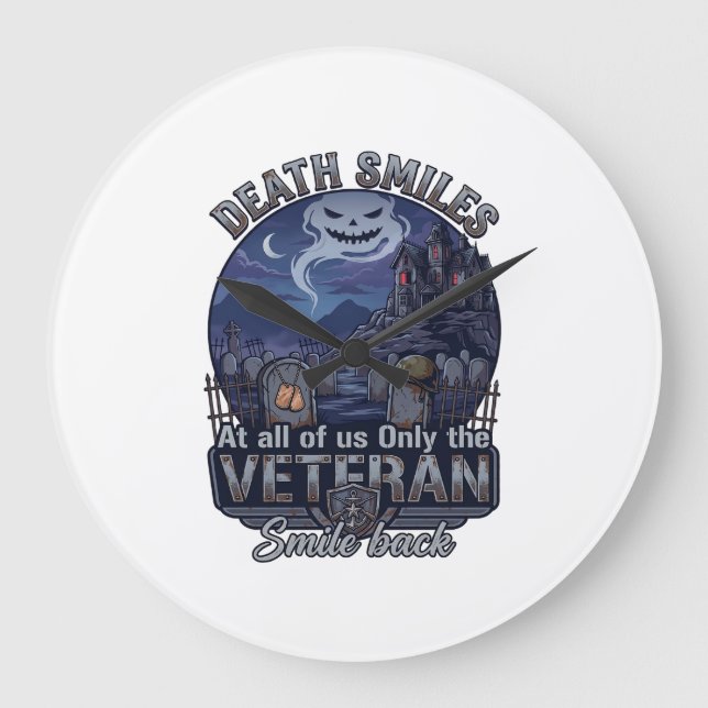 Death Smiles Veteran Halloween Ghost Graveyard Hau Large Clock (Front)