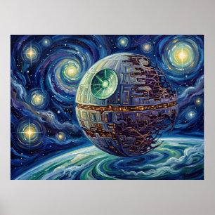 Death Star Starry Night Sci Fi Landscape Poster