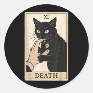 Death Tarot Card Black Cat Halloween Witchy Spooky Classic Round Sticker