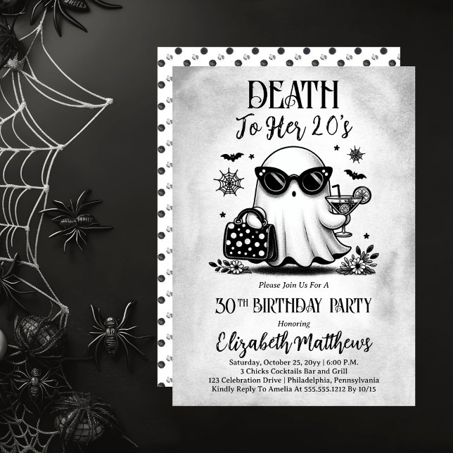 Death to Her 20's Ghost Cocktail Birthday Party Invitation (Death to Her 20's Ghost Cocktail Birthday Party Invitation )