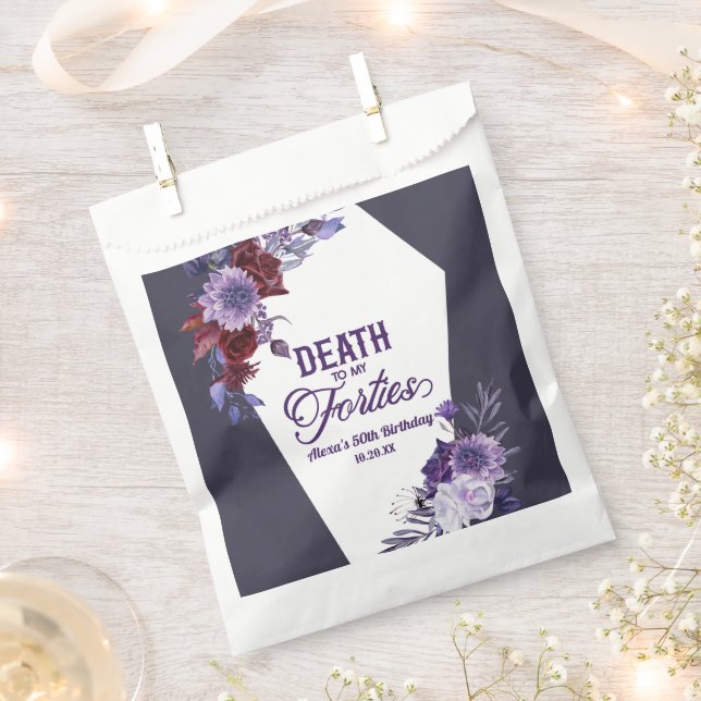 Death To My Forties Floral 50th Birthday Party Favour Bags (Clipped)