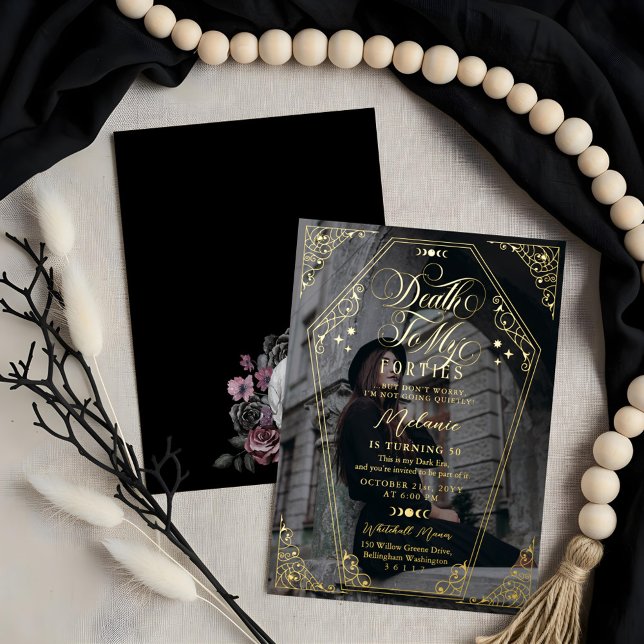Death to My Forties Gothic Coffin Birthday Party (Death to My Forties Gothic Coffin Birthday Party Foil Invitation)