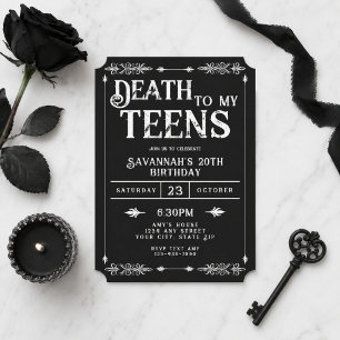 Death To My Teens Trendy Gothic 20th Birthday Invitation