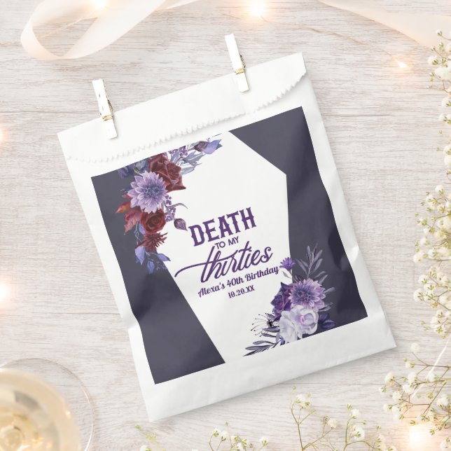 Death To My Thirties Floral 40th Birthday Party Favour Bags (Clipped)