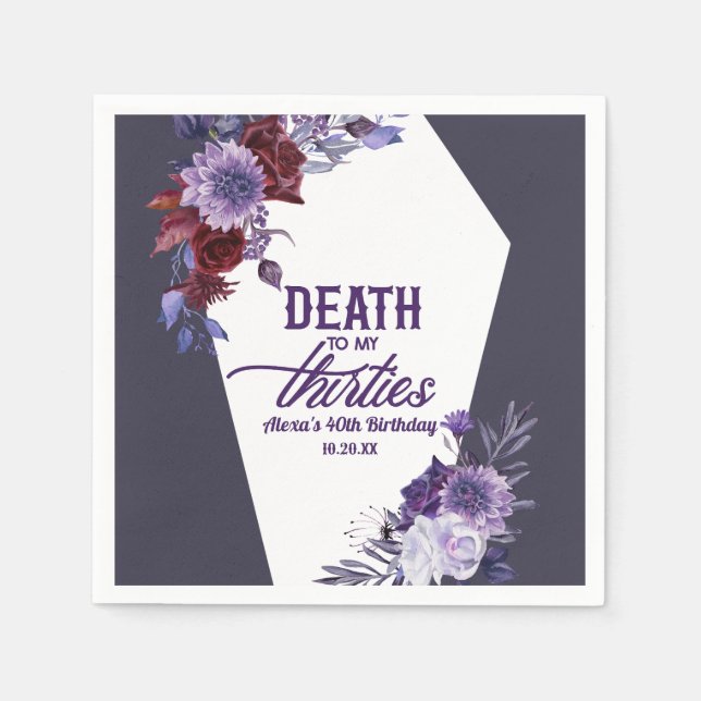 Death To My Thirties Floral 40th Birthday Party Napkin (Front)