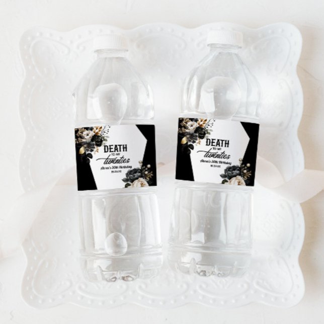 Death To My Twenties Floral 30th Birthday Party Water Bottle Label (Creator Uploaded)