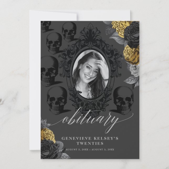 Death to my Youth Obituary Card Black and Gold (Front)